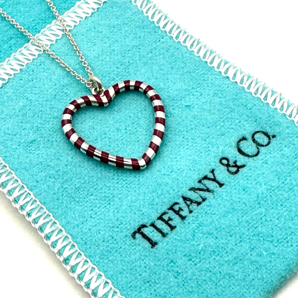 Tiffany & Co Paloma Picasso Silver & Red Enamel Palina Heart Pendant Necklace